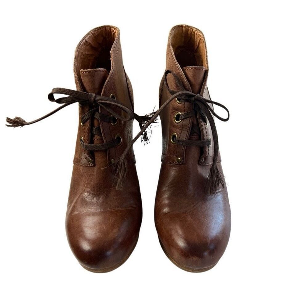 Lucky Brand Booties Wedge Lace Up Lather Brown